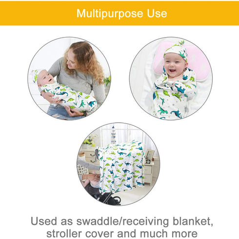 100% Cotton Knitted Baby Swaddle Blanket with Hat Set, 35"x35", Newborn Swaddle Wrap, Receiving Blankets, Burping Cloth & Stroller Cover, Perfect ...