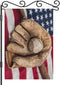 AOYEGO Baseball Small Garden Flag Vertical Double Sided 12.5 x 18 Inch Bat and Glove on an American Flag Farmhouse Burlap Yard Outdoor Decor...