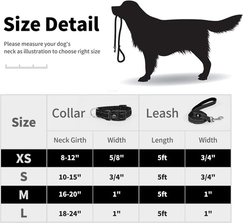 IVY&LANE Reflective Dog Collar and Leash Set,Adjustable Neoprene Padded Dog Collars for Puppy, Breathable Nylon Pet Collar for Small Medium Large ...