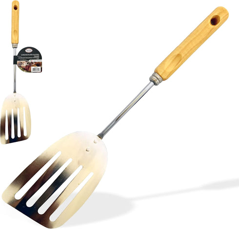 Alpine Cuisine Spatula with Wood Handle 10-Inches - Chrome Heat Resistant Kitchen Spatulas - Barbecue Spatulas Turner for Cooking - Dishwasher Saf...