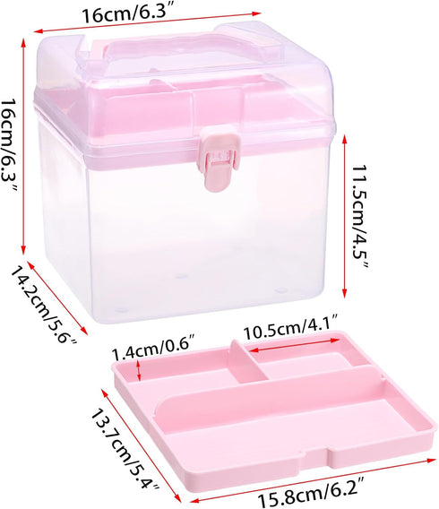 BTSKY Multipurpose Plastic Craft Storage Containers with Removable Tray, Clear Plastic Storage Box with Lid & Handle, Easy Carry & Stack Small Sto...
