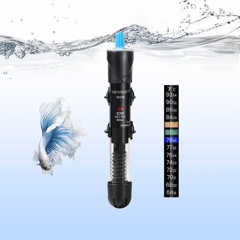 AQUANEAT Aquarium Heater, 50W Fish Tank Heater, Adjustable Submersible Water Thermostat with Thermometer...