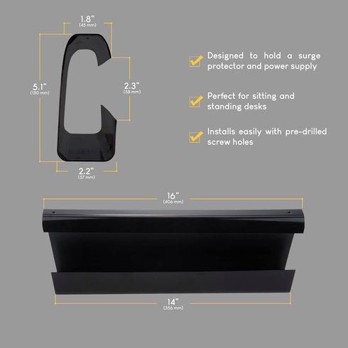 Cable Management Trays - 2-Pack 16-Inch Raceway Channels - Cord Holder Kit for Under Desk, Office, and Kitchen Use by Simple Cord (Black)...