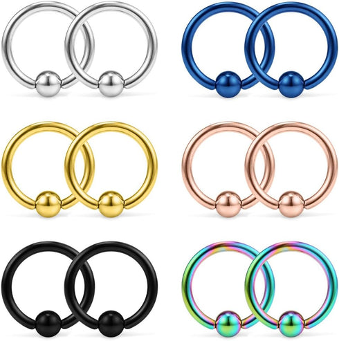 Ruifan 12PCS 14G 316L Surgical Steel Captive Bead Nose Tragus Lip Nipple Belly Piercing Jewelry Rings...