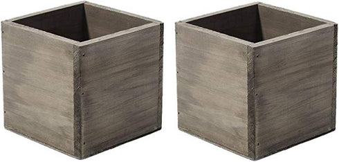 4" Square Rustic Wood Planters with Plastic Liner - Set of 2...