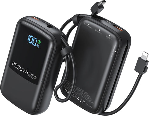 UYAYOHU Portable-Charger-Power-Bank - 16000mAh Battery Pack PD 30W Fast Charger Built-in Type-C and iOS Cables for iPhone, Samsung Galaxy, and Mos...