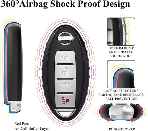 QBUC for Nissan Car Key Cover, 3 4 5 Button Case Key Fob Cover with Key Chain, Replacement Key Fob(Black)...