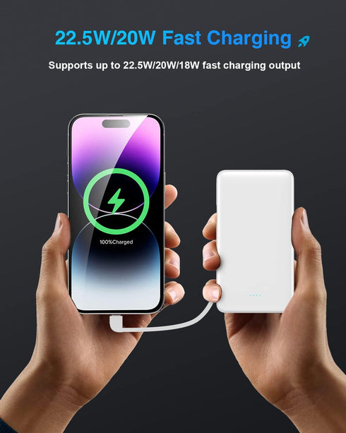 Clutch Charger iPhone Power Bank 12000mAh Battery Pack QC22.5W/PD20W Fast Charging with Built in LT/Type-C Cables and USB Output for IPhone15/14/1...