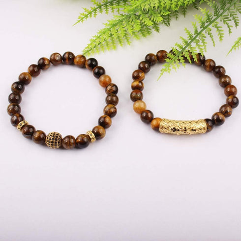 BOMAIL 8mm Tiger Eye Stone Beads Bracelet Elastic Natural Stone Yoga Bracelet for Women Men...