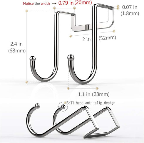 Poeland Over Cabinet Drawer Double Hooks 304 Stainless Steel Narrow Door Hook for Kitchen, Bathroom, Drawer, Wardrobe Door, Cabinet Door, Office C...