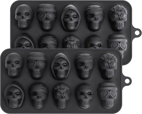 Webake Skull Chocolate Mold with 5 Different Shapes, Silicone Skeleton Mold for Halloween Chocolate, Candy, Jello, Ice, Cube, Treats, Pack of 2...