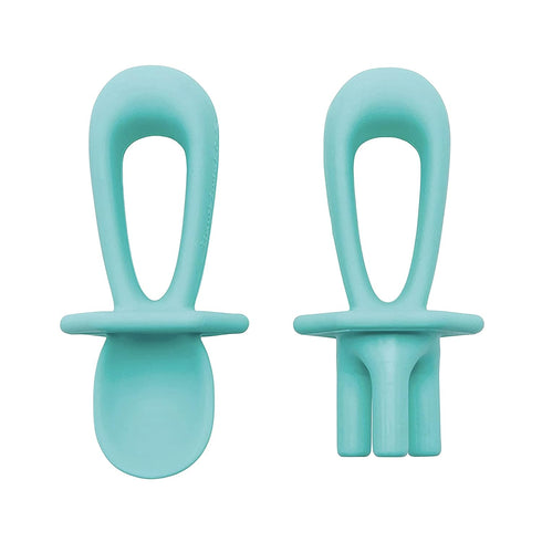 Tiny Twinkle Silicone Training Utensils - Baby Spoons and Baby Forks For Self-Feeding Training - Silicone Baby Led Weaning Utensils For Toddlers A...