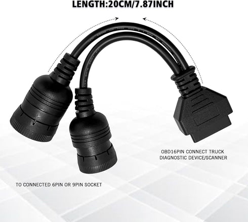 OBD 6pin 9pin J1708 J1939 Cable for Truck 6+9pin to OBD2 16pin Adapter Fit for Cummins Heavy Duty Truck Scanner Cable OBD to 9pin J1939 and 6pin J...