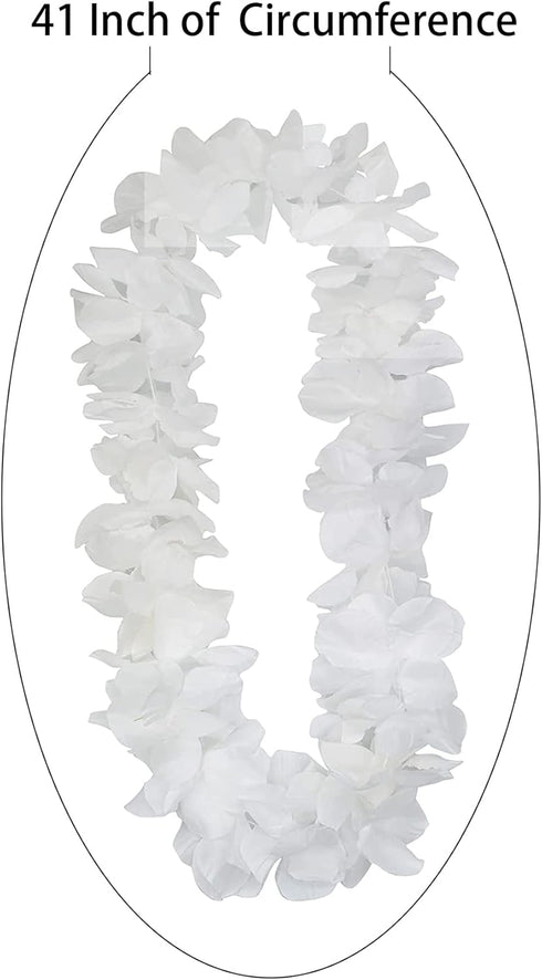 4 Pcs White Hawaiian Leis with Green Leaves for Graduation Party, Dance Party, Photo Prop in Outdoors (White-02)...
