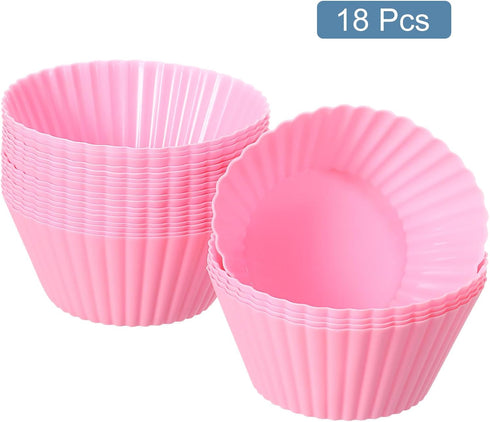 uxcell 18Pcs Silicone Cupcake Liners, Non-Stick Baking Cups, for Cooking Eggs, Baking Muffins and Make a Cake(Pink)...