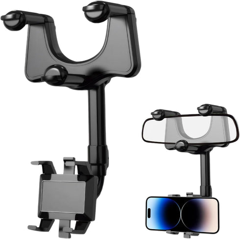 Rear View Mirror Phone Holder, 360° Rotatable and Retractable Phone Mount for Car, Anti-Shake Cell Phone Holder for Auto Fit All Mobiles, Universa...
