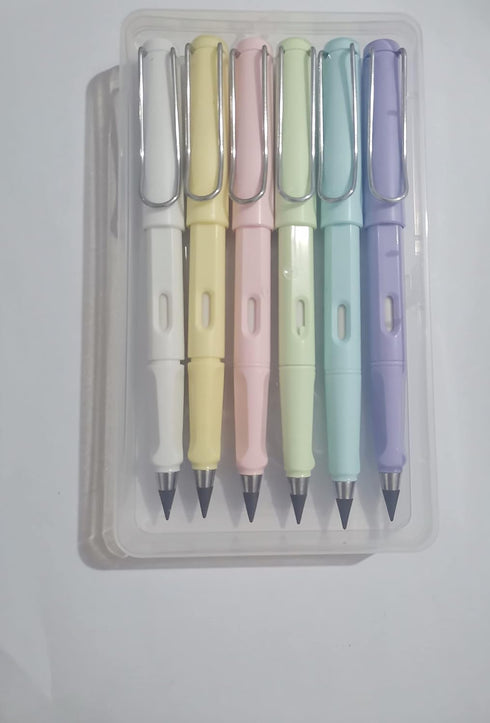 6Pcs Everlasting Pencil, Inkless Pencil Eternal with Replacement Nibs, Pen Unlimited Writing Reusable Erasable for Student Artist Drawing, Kids Gi...
