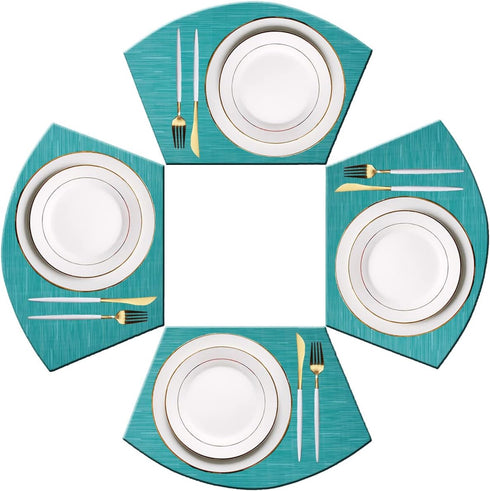 PIGCHCY Wedge Shaped Placemats for Dining Table Cross-Weave Washable Vinyl Placemat Heat Resistant Round Table Mats Set of 4 (Teal Blue)...