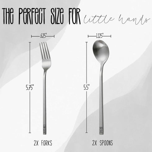 Emotions Utensil Set for Kids (4pcs) Stainless Steel Engraved with Motivational Words to Encourage Eating | Ages 2+ | Child Flatware Cutlery Set |...