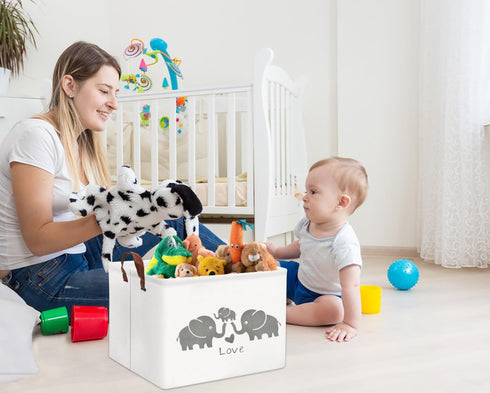 HIYAGON Baby Basket - Cute Elephant Toy Storage Bin Organizer Box Gift Basket for Boys and Girls (Love Elephants)...