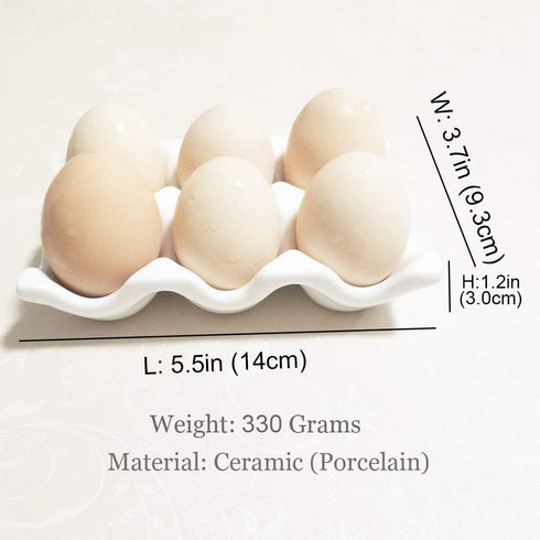 Ceramic Egg Holder Egg Tray Porcelain Fresh Egg Holder for Fridge Countertop Kitchen Storage Half Dozen 6 Cups (White)...