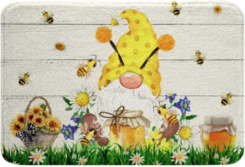 Bee Doormat Welcome Honeycomb Garden Flowers Honey Gnome Funny Entryway School Rugs Indoor Non Slip, Washable Entrance Mat Outdoor Door Mats for K...