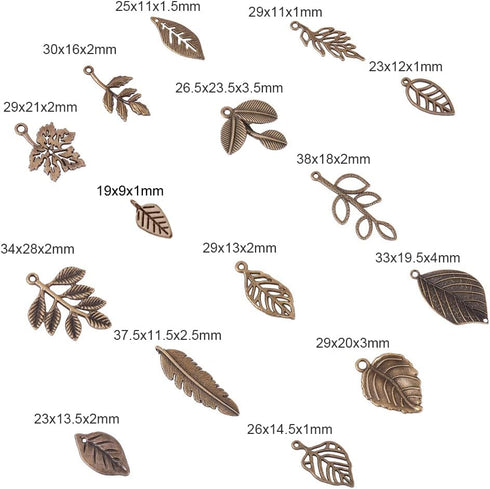 PH PandaHall 150pcs 15 Styles Tree Leaf Charms Pendants, Tibetan Branch Leaves Charms Metal Alloy Leaf Beads Antique Bronze Dangle Charm for Fall ...