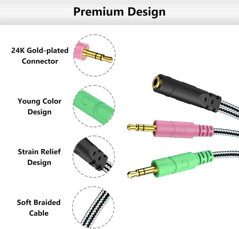 MillSO Headphone Splitter for Computer CTIA 3.5mm TRRS Female to Dual TRS Male Mic Audio Jack Y Adapter Headset Splitter Cable for PC Laptop to Ga...
