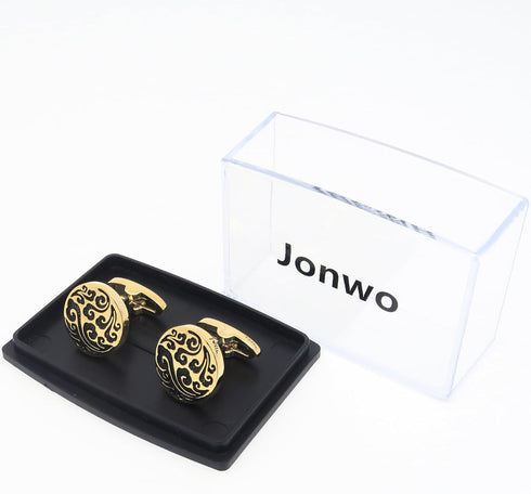 Engraved Lucky Clouds Pattern Cufflinks for Men Chinese Feng Shui Auspicious Totem Round Silver Golden Men's Cufflinks Jewelry for Wedding Party B...