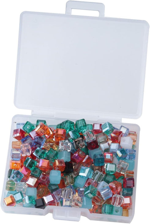 200 Pcs Cube Crystal Beads with Storage Box Mini 4 x 4 x 4 mm Square Loose Spacer Beads for Jewelry Making Kits Finding Necklace Bracelet Keychain...