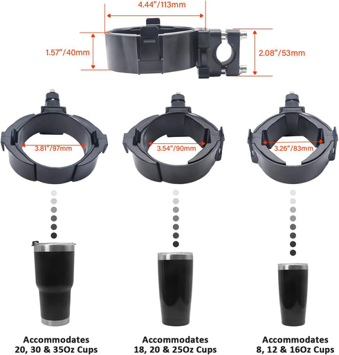 Recoil HBCH Universal Bike Motorcycle Handlebar Cup Holder, Accommodates 8-20Oz Cups and 20-30Oz Humbler Cups, Handlebar Coffee Drink Holder Cruis...