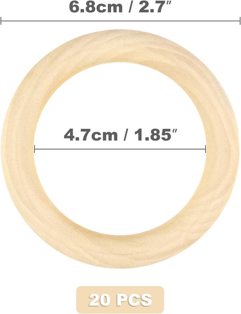 20 Pieces 70mm Wooden Rings, Natural Unfinished Solid Wooden Rings for Craft DIY, Jewelry Making...