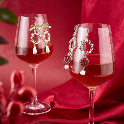 SUNNYCLUE 1 Box 8 Pairs Valentine's Day Rose Charms Baroque Love Charm Earring Making Starter Kit Alloy Red Flowers Rose Pearls Heart Charms for J...