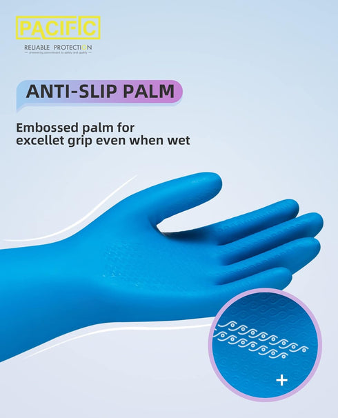 PACIFIC PPE 2 Pairs Dishwashing Cleaning Gloves with Latex free, Cotton lining, Kitchen Gloves (Purple+Blue, Medium)...