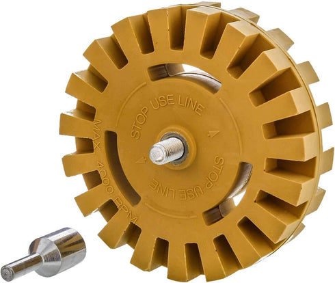 TCP Global Rubber Eraser Wheel with Drill Adapter - 4” Knobby Slotted Edge Pad - Decal Remover Wheel - Sticker Remover Tool - Removes Adhesives on...
