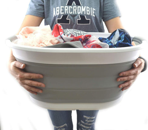 SAMMART 28L (7.4 gallon) Collapsible Plastic Laundry Basket-Oval Tub/Basket - Portable Washing Tub-Space Saving Laundry Hamper, Water capacity: 22...