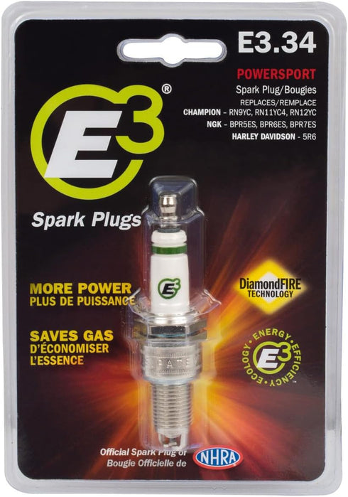 E3 Spark Plugs E3.34 Powersports Spark Plug for Motorcycles, ATVs, Snowmobiles, and More, Patented DiamondFIRE Technology, Pack of 1...