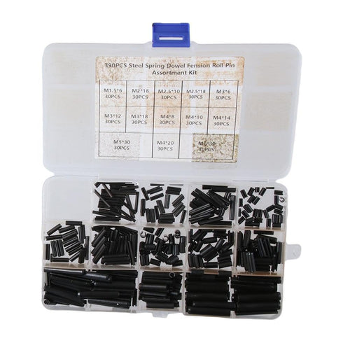 390pcs Roll Pin Assortment Set,Split Roll Pin Assortment Set with Storage Case,Split Expansion Spring Steel Pins M1.5/2/2.5/3/4/5/6 Roll Pin for H...