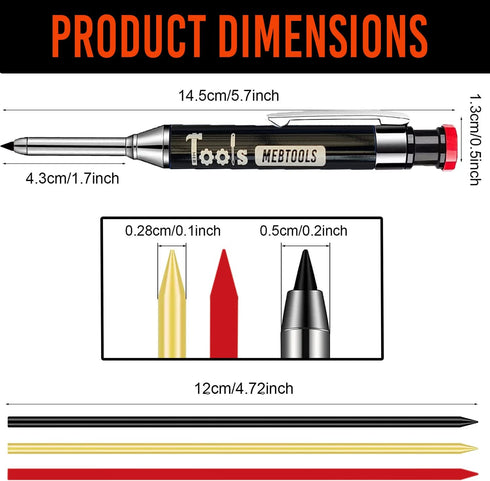 Mechanical Carpenter Pencil - Heavy Duty Carpenter Pencils, Mechanical Pencil w/ 12 Refills & Built-In Sharpener - Welders & Construction Pencils,...