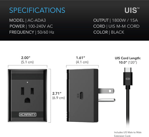 AC Infinity UIS Control Plug, Socket Adapter to Connect UIS Smart Controllers to Outlet Devices......