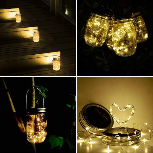 Solar Mason Jar Lights, 8 Pack 15 LED Waterproof Fairy Firefly Jar Lids String Lights with Hangers(NO JARS), Patio Yard Garden Wedding Easter Deco...