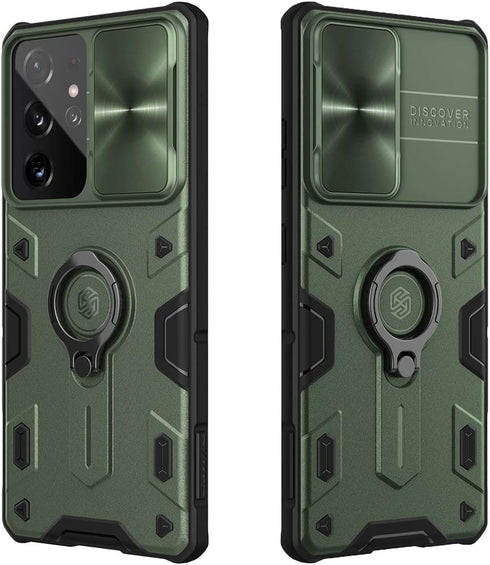 Galaxy S21 Ultra Case with Ring Kickstand,CamShield Armor with Slide Metal Camera Cover, PC & TPU Impact-Resistant Bumpers Protective for Samsung ...