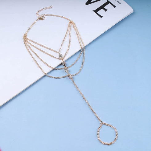 Boho Layered Crystal Barefoot Sandals Chain Gold Rhinestone Toe Ring Anklet Bracelet Vintage Crystal Cz Anklet Bracelet Bling Cz Foot Chain Jewelr...