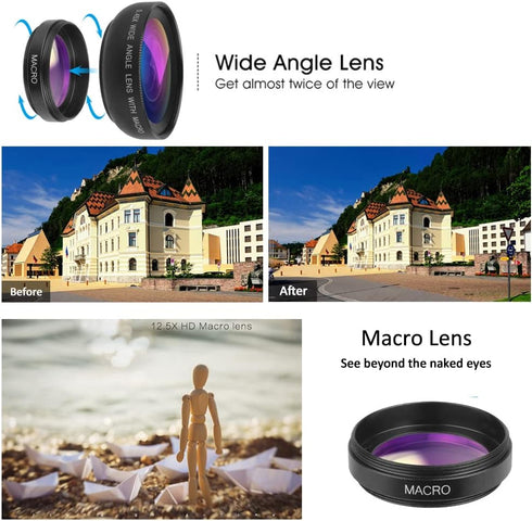 Mcoplus Cell Phone Camera Lens 2 in 1 Clip-on Lens Kit 37mm 0.45X 49UV Super Wide Angle & Macro Phone Camera Lens for iPhone and Android Smartphon...