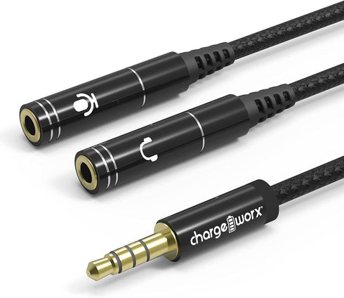 3.5mm Mic and Headphone Jack Splitter, Audio Y Splitter Adapter Extension Cable for Gaming PC, PS5, PS4, Xbox Series X, One S, Tablet, Mobile, Gam...