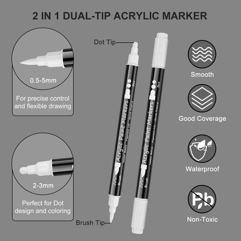 Dual Tip White Paint Pens White Acrylic Markers for Rock Painting,Ceramic,Glass,Wood,White Acrylic Paint Markers 8pcs (White-8 pack)...