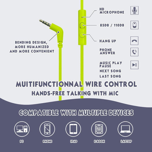 Headphone Kids Volume Limited 85/96dB Wired Over-Ear/On-Earr Foldable Headset with Inline Cable Aux 3.5mm Cord Mic for Boy Girl Child School PC No...