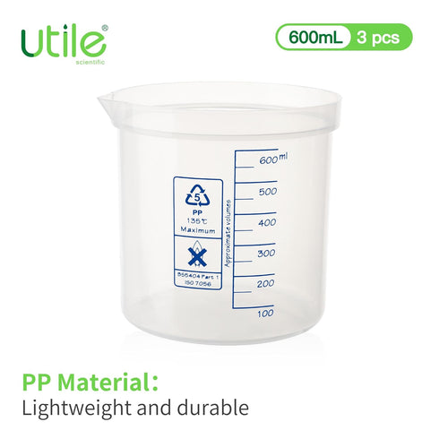 Utile 3pcs Low Form Plastic Beakers Set, 3pcs of Vol.600ml, Plastic Measuring Beaker,Science Beaker with Blue Printed Graduation 4007.0246.3...