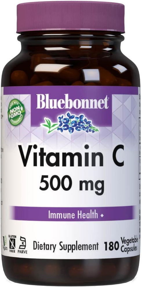 Bluebonnet Nutrition Vitamin C 500 mg Vegetable Capsules, Ascorbic Acid, for Immune Health & Skin Health, Vegan, Vegetarian, Non GMO, Gluten Free,...