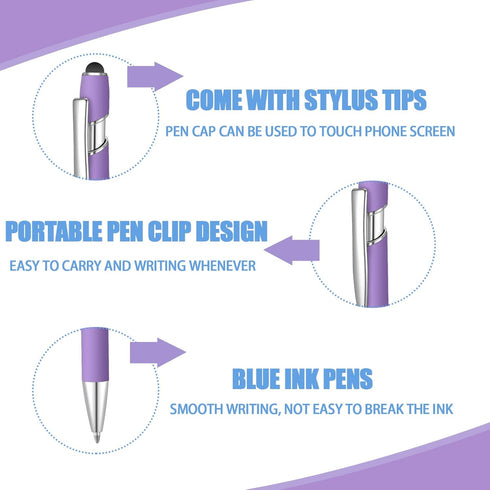 6 Pcs Blue Ink Ballpoint Pen with Stylus Tip 2 in 1 Ballpoint Pen Metal Pens Stylus Pen for Touch Screens School Office Coworkers (Purple)......